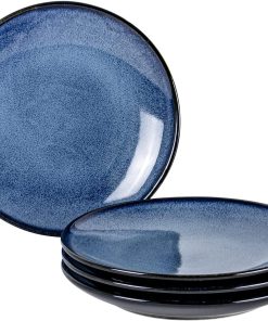 UNICASA Speiseteller Porzellan 4 Personen, Große Salatteller Vintage Blau - 20 cm, Set 4-tlg Geschirrservice Tafelservice, Spülmaschinenfestes Keramik Teller