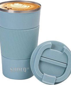 SUNTQ Kaffeebecher to go Thermo aus Edelstahl - Thermobecher mit Gummierte Manschette Doppelwand Isoliert - Kaffeetasse mit Auslaufsicherem Deckel Wiederverwendbar 510ml Himmel Blau