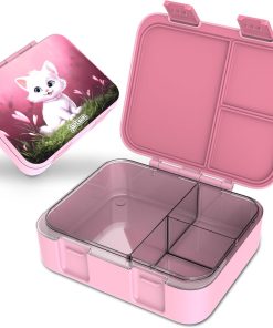 Jarlson® Brotdose Kinder mit Fächern MILI [AUSLAUFSICHER] - Bento Lunchbox für Schule, Kita & Kindergarten - Frühstücksbox mit Trennfächern - Jausenbox für Jungen & Mädchen - Vesperbox (Katze Rosa)