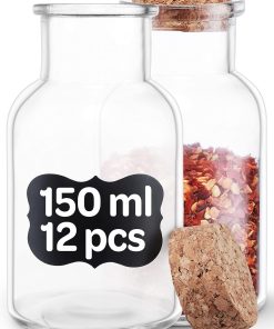 Praknu Gewürzgläser mit Korken 150ml - 12er Set mit Etiketten - Luftdicht - inkl. Geschenkbox
