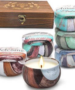 Scented Candles Set for Men and Women with Decorative Wooden Box, Small Gifts for All 6 Candle Set with Sayings, Natural Soy Candle for Birthday/Valentine's Day