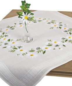 Embroidery Kit Daisy Blossoms, Tablecloth Set Pre-Drawn for Embroidery, Flower Embroidery Set with Satin Stitch and Stem Stitch for DIY Embroidery
