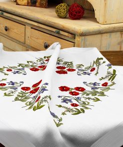 KAMACA Embroidery Kit, Satin Stitch, Stem Stitch, Pre-Drawn Cotton, Complete Embroidery Kit with Embroidery Template, Embroidery Kit for Self-Embroidery, Adults (Poppies - Meadow MD 80 x 80 cm)