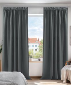 Deconovo Vorhänge mit Kräuselband Blickdicht Kälteschutz Vorhang Verdunkelung Gardinen Wohnzimmer, 175x140 cm(HöhexBreite), Dunkelgrau, 2er Set