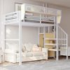 Moimhear Bunk Bed with Safety Ladder and Flexible Storage Compartment, Metal Bed, Adult Bed, Children's Bunk Bed (White, 90 x 200 cm)