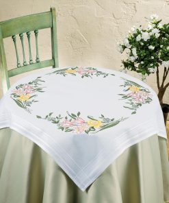 KAMACA Embroidery Kit, Flat Stch, Stem Stitch, Pre-Drawn Cotton, Complete Embroidery Kit with Embroidery Template, Embroidery Kit for Self-Embroidery, Adults (Spring Flowers MD 80 x 80 cm)