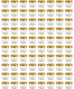 hocz 100x Marmeladengläser 230 ml | mit Deckel Gold TO 82 | Einmachgläser mit Schraubdeckel zum befüllen | Sturzgläser für Marmelade Schraubgläser | leere Gläser Set | 100 Stück