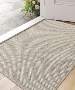 DEXI Schmutzfangmatte Innen 44 x 76 cm, rutschfest Fußmatte waschbar, absorbierend Fussmatte, Dünne Türmatte Eingangsteppich für Haustür & Flur, Beige