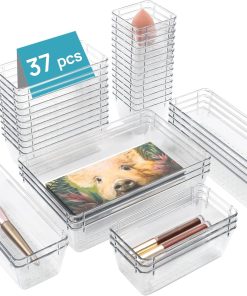 Vtopmart 37 Stücke Schubladen Ordnungssystem mit 4 Größen, Schubladen Organizer, Klar Kunststoff, Schminktisch, Einsetzbar für Makeup, Küchen, Bad, Büro