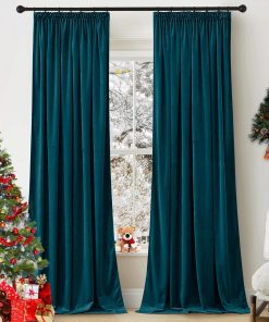 PONY DANCE Thermogardine Kälteschutz Samt Gardinen mit Kräuselband 2er Set H 220 x B 132 cm Samtvorhang Verdunkelungsvorhang für Schienensystem Vorhänge Samt, Pfauenblau (Gewicht: 300g/m²)